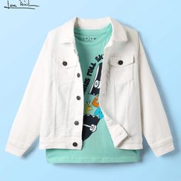 Arias Cotton Stretch Full Sleeves Front Button Denim Jacket With Inner Tee - White-image-21