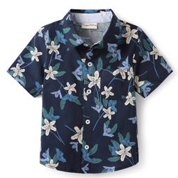 CrayonFlakes Cotton Woven Half Sleeves Floral Printed Shirt - Navy Blue-picture-12