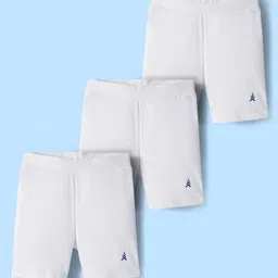 Pine Kids Cotton Lycra Knit Above Knee Length Solid Cycling Shorts Pack of 3 - White-picture-44