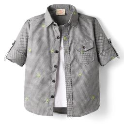 Rikidoos Full Sleeves Gingham Checked Shirt With Attached Tee - Black & White-picture-20