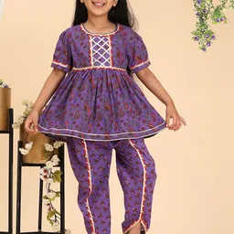 Cutiekins Girls Floral Printed Regular Gotta Patti Kurta with Dhoti Pants-picture-56