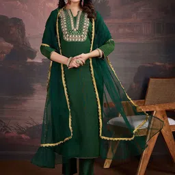 Inddus Women Ethnic Motifs Embroidered Kurta with Trouser & Dupatta-picture-23