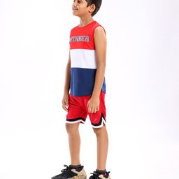 Pine Active Sleeveless Colour Block and Text Print T-shirt - Red Blue image 3