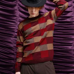 RARE RABBIT Men Checked Pullover Sweater-image-67