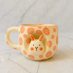 CHAAK DESIGN Peach Colored & Orange Printed Ceramic Glossy Mug 300ml-31
