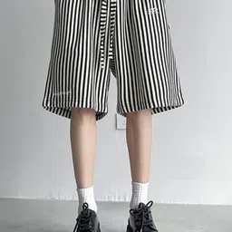 KPOP Men Striped Relaxed Fit Cotton Shorts-picture-19