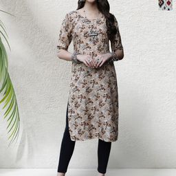 HERE&NOW Selection Of 2 Floral Printed Round Neck Straight Kurta-image-95