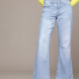 The Roadster Life Co. Women Slim Flared Heavy Fade Pure Cotton Jeans-picture-1