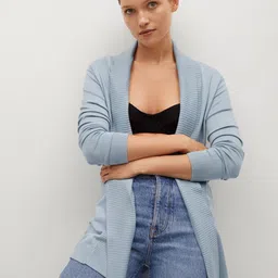 MANGO Women Blue Solid Front-Open Sweater-image-28