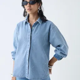 LOV by Westside Light Blue Diamante Embellished Denim Jacket-picture-39