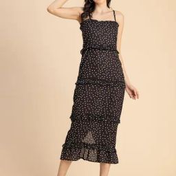 Moomaya Black & White Printed Midi Dress-image-111