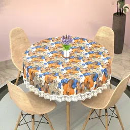 Aura White Floral Plastic Round 4-Seater Table Cover-image-52
