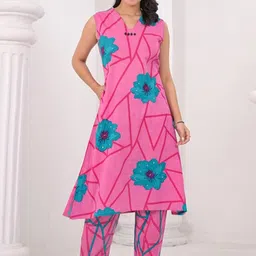 AUTUMN LANE Women Floral Printed Regular Sequinned Pure Cotton Kurta with Trouser-picture-2