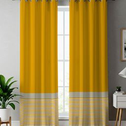URBAN SPACE Mustard Yellow & White 2 Pieces Striped Pure Cotton Door Curtains-picture-5