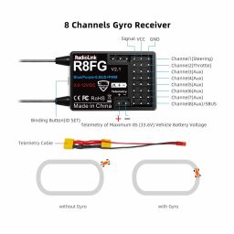 Radiolink R8FG RC Receiver 2.4Ghz R8FG V2.1 3ms Latency 8 Channels Gyro Receiver with Voltage Telemetry, Waterproof RX for RC Crawler Car Boat Radio Controller RC8X/RC6GS V3/RC4GS V3/RC6GS V2/RC4GS V2/T8FB/T8S - RS6081Radiolink R8FG RC Receiver 2.4Ghz R8FG V2.1 3ms Latency 8 Channels Gyro Receiver with Voltage Telemetry, Waterproof RX for RC Crawler Car Boat Radio Controller RC8X/RC6GS V3/RC4GS V3/RC6GS V2/RC4GS V2/T8FB/T8S - RS6081 image 3
