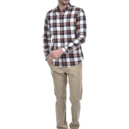 NUMERO UNO Brown Cotton Linen Slim Fit Yarn Dyed Slub Check Full Sleeve Shirt-image-87