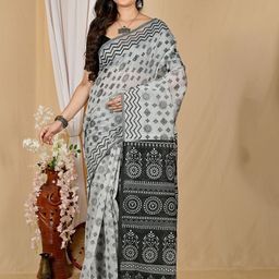 DipDiya Ethnic Motifs Block Print Pure Cotton Saree-image-54