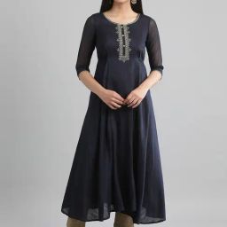 Aurelia Navy Embroidered A Line Kurta-image-51