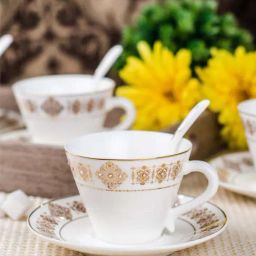 Goodhomes White & Gold Bone China Tea Cups with Saucers & Spoons - Set of 6-33