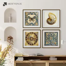 ARTE'VENUE Moroccan Gold & Green Paper Wall Arts - Set of 4 (29 X 29 inch Each)-28