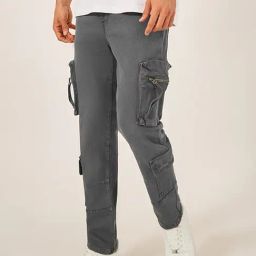 Styli Grey Cotton Regular Fit Cargo Jeans-image-52
