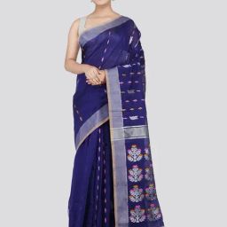 Pinkloom Navy Cotton Silk Woven Saree With Unstitched Blouse-image-22