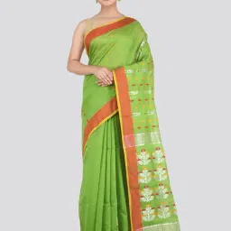Pinkloom Green Cotton Silk Woven Saree With Unstitched Blouse-image-6