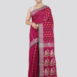 Pinkloom Maroon Cotton Silk Woven Saree With Unstitched Blouse-44