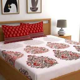 My Room Floral White & Red 140 TC Cotton King Bed Sheet with 2 Pillow Covers-image-76