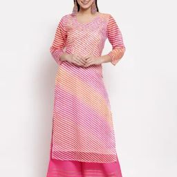 Myshka Pink Cotton Embroidered Straight Kurta-image-27