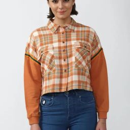 Forever 21 Orange Cotton Checks Shirt-picture-6