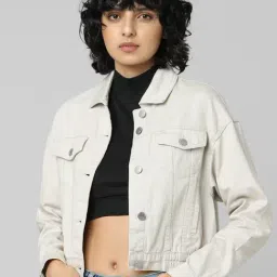 Only Beige Cotton Regular Fit Biker Jacket-image-42