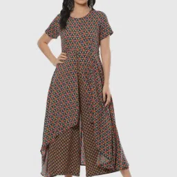 Biba Blue Printed High-low Kurta-image-44