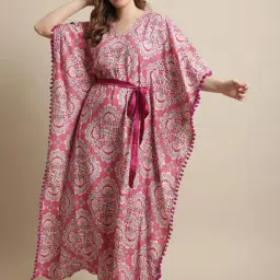 Claura Pink Printed Kaftan Nighty-image-45