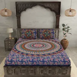 JaipurFabric Navy 100% Pure Cotton 180 TC Double Bedsheet with 2 Pillow Covers-image-61
