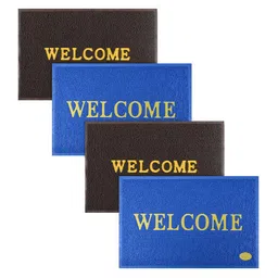 Kuber Industries 4-Pcs Blue & Brown Rectangular Doormats-17