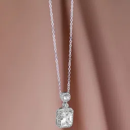 Rubans Rhodium Plated AD & CZ Studded Rectangle Pendant With Chain-53