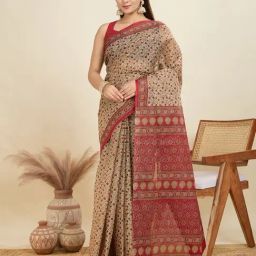 SHANVIKA Beige Pure Cotton Floral Saare-picture-40