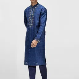 ASUKA Men Regular Thread Work Chanderi Silk Kurta with Pyjamas image 2
