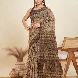 SHANVIKA Beige Pure Cotton Floral Saare-image-92