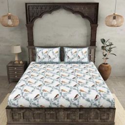 JaipurFabric Sky Blue & White 100% Pure Cotton 240 TC Double Bedsheet with 2 Pillow Covers-image-97