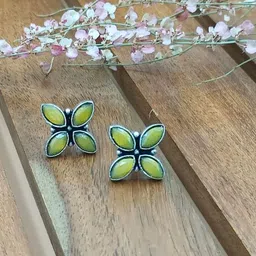 BLACKBOX Artificial Stones Studded & Beaded Floral Shaped Oxidised Studs-16