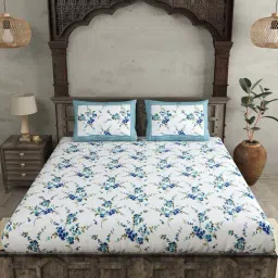 JaipurFabric Sky Blue 100% Pure Twill Cotton 240 TC Double Bedsheet with 2 Pillow Covers-image-79