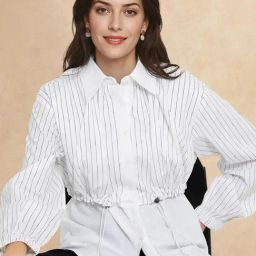 RAREISM White Cotton Blend Striped Long Sleeves Top-image-100
