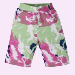 Kiddopanti Green & Navy Girls Knee Length Tie & Dye All Over Printed Cycling Shorts-image-89