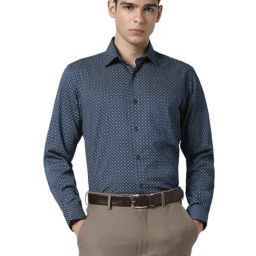 Van Heusen Blue Cotton Regular Fit Printed Shirt-image-49