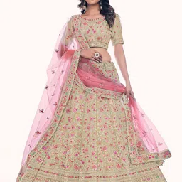 ODETTE Embroidered Thread Work Semi-Stitched Lehenga & Blouse With Dupatta-picture-26