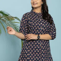 INDYES Ethnic Motifs Printed Pure Cotton Pleated Kurti-image-10