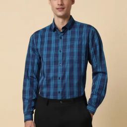 Allen Solly Blue Cotton Slim Fit Checks Shirt-image-64