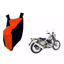 Auto Pearl Waterproof Two Wheeler Cover For Royal Enfield Bullet Trials 500 (Orange & Blue)-image-13